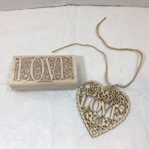 LOVE Wooden Stamp Art Lg (3.75"x2") & Wooden LOVE Ornament (3"x3")
